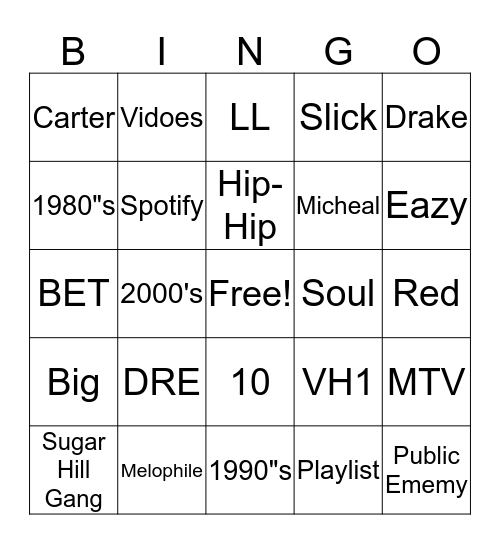 Hip Hop Bingo Card