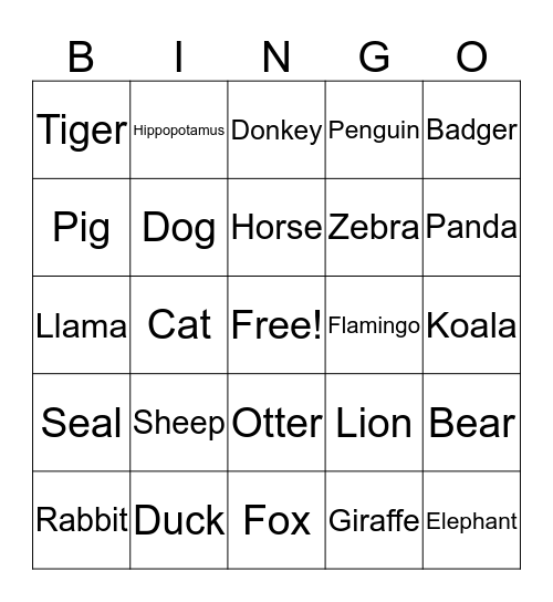 Noah’s ark Bingo Card