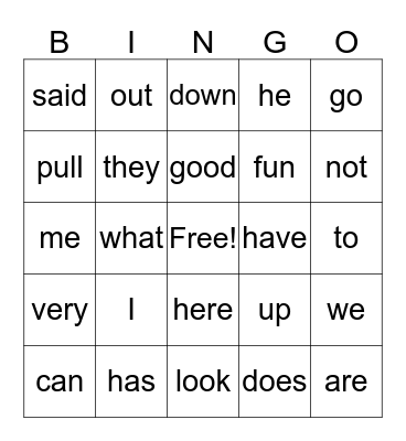 U1 W4 Heart words Bingo Card