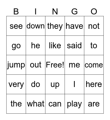 U1 W5 Heart words Bingo Card
