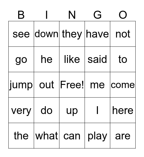 U1 W5 Heart words Bingo Card
