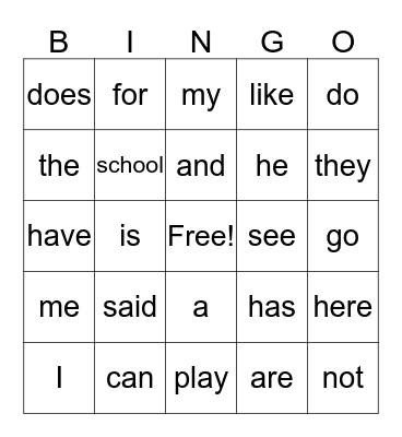 U1 W1 Heart words Bingo Card