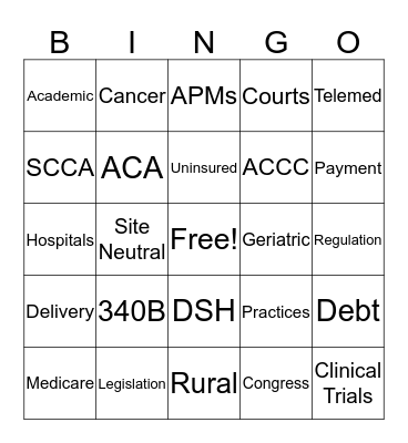 The Great SCCA Federal Policy Bingo Game Bingo Card