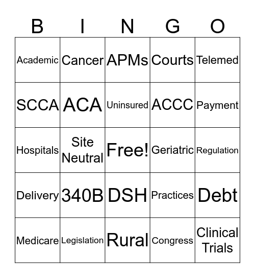 The Great SCCA Federal Policy Bingo Game Bingo Card