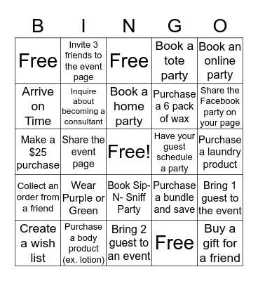 Scentsy Bingo Card