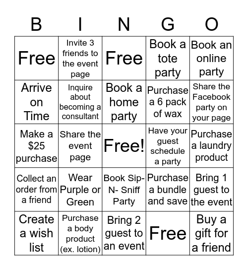 Scentsy Bingo Card