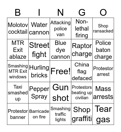 National Day Bingo Card