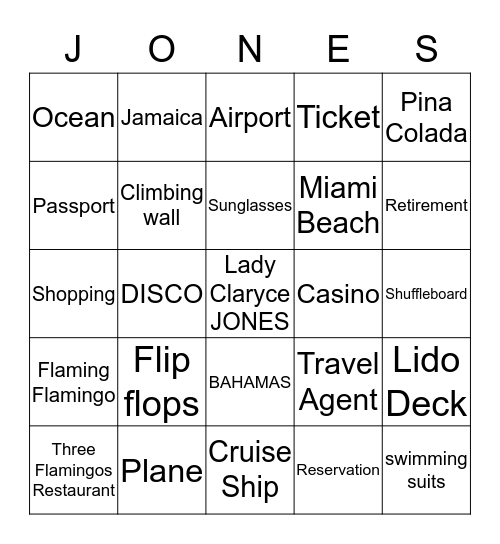 Cruise Ship  Bingo Card