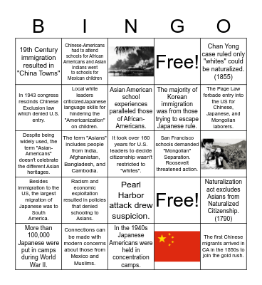 Asian-American Immigration/Segregation Bingo Card