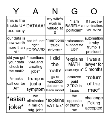 Yang-O Bingo Card