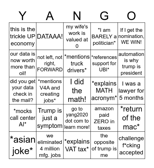 Yang-O Bingo Card