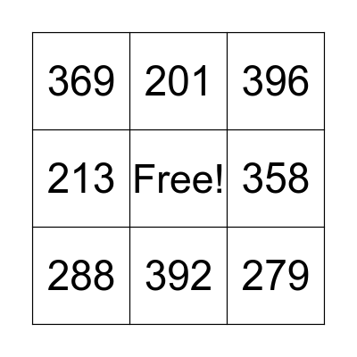 Number Bingo Card