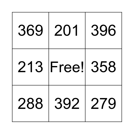 Number Bingo Card