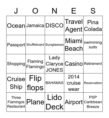 Cruise Ship  Bingo Card