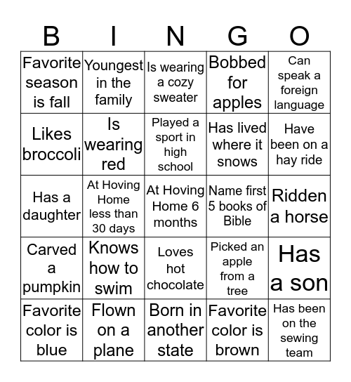 FALL BINGO Card