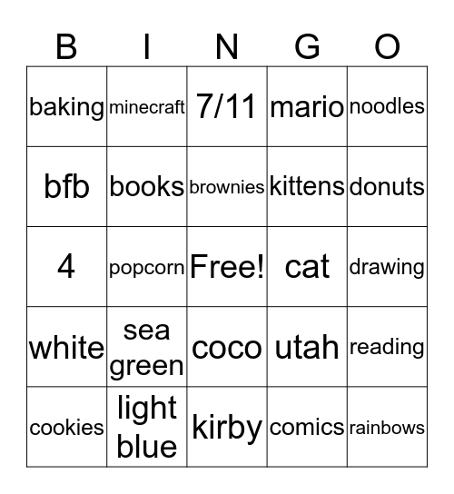 kade and trevor's favorite stuff! Bingo Card