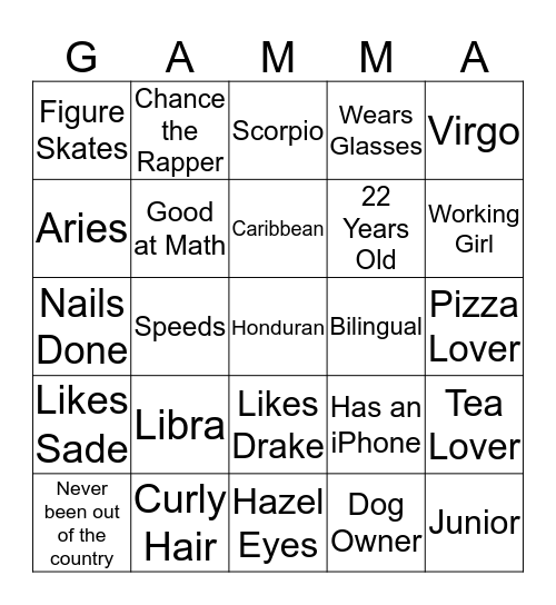 Ghostly Gamma Bingo Card