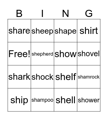 Initial /ʃ/ Bingo Card