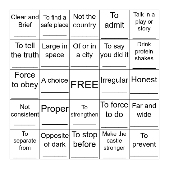 Building Vocabulary Skills Chapters One and Two Bingo Card