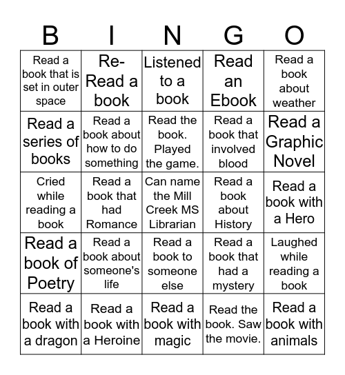 Mill Creek Library Book Bingo Card