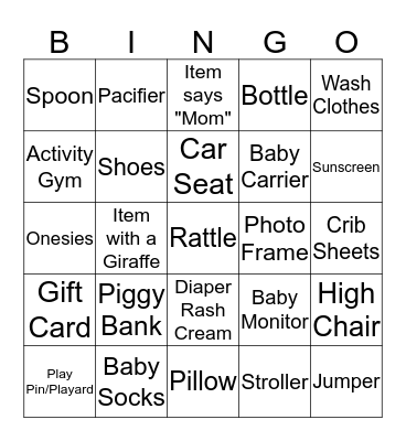 Baby Shower Bingo Card