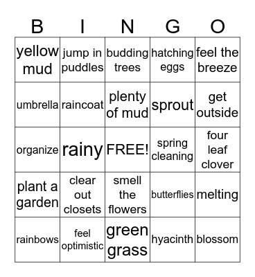 Signs of Spring Bingo Card