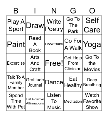 Coping Skills Bingo Card