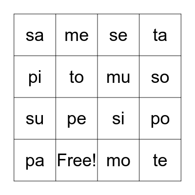 Loteria de Silabas Bingo Card