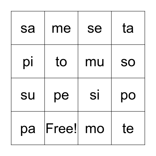 Loteria de Silabas Bingo Card