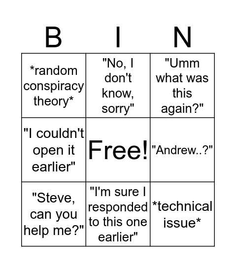 N00bingo Card