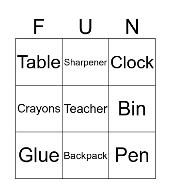 School Stuff Bingo Card