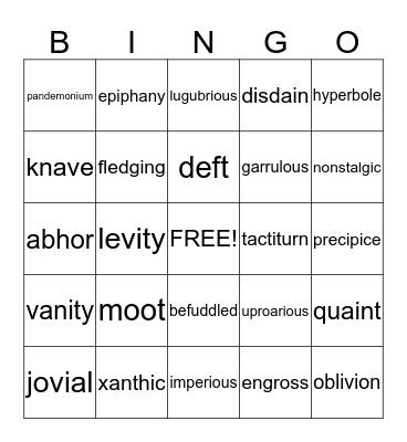 Vocabulary Set 2 Bingo Card