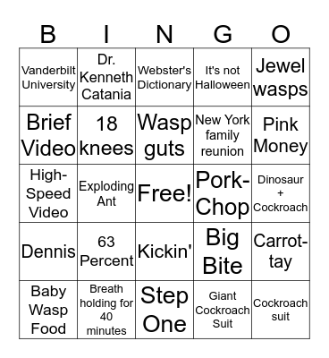 Kickin Karate Cockroach Bingo Card