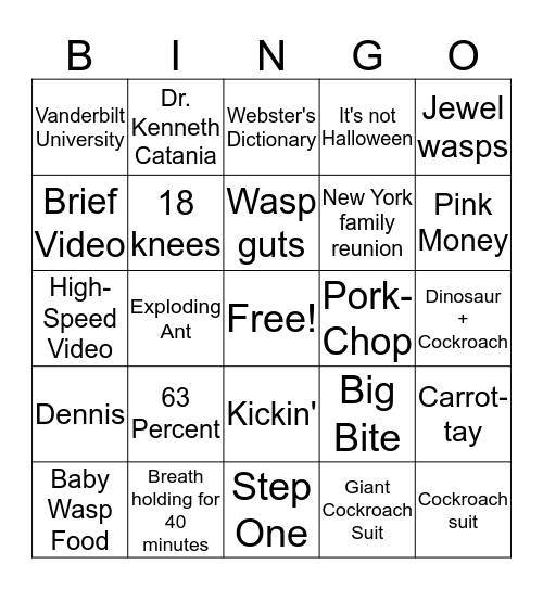 Kickin Karate Cockroach Bingo Card