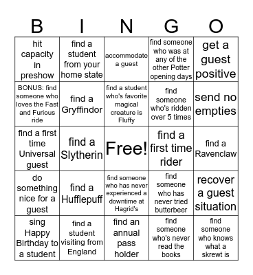 you're a WINNER, Harry! Bingo Card