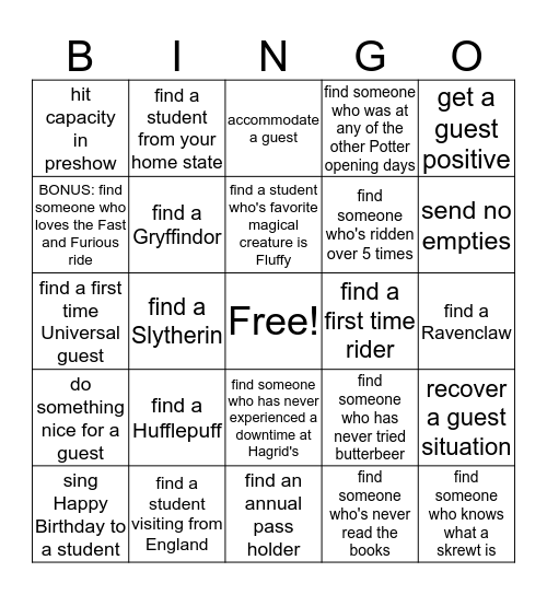 you're a WINNER, Harry! Bingo Card