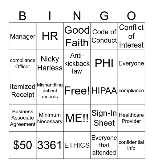 2019 COMPLIANCE & ETHICS WEEK BINGO Card