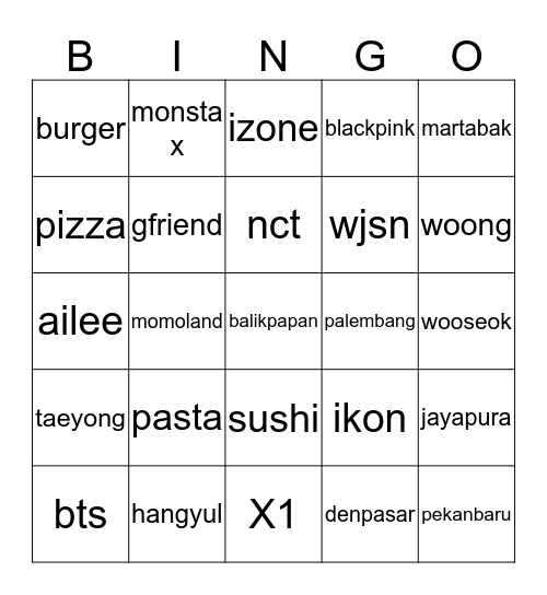 bingo fairy Minhee Bingo Card