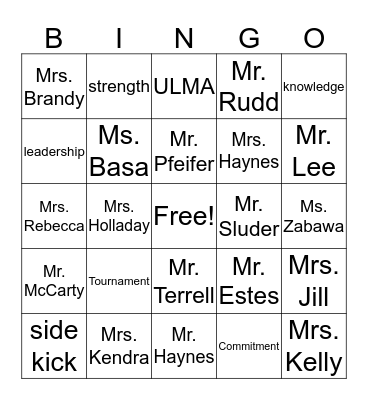 Haynes Martial Arts Bingo Card