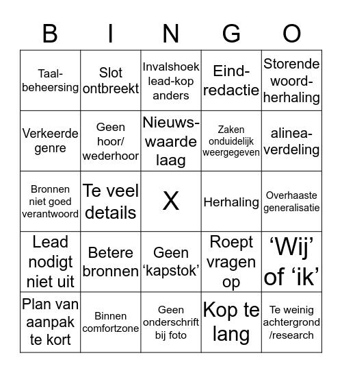 Het is weer BINGO Card