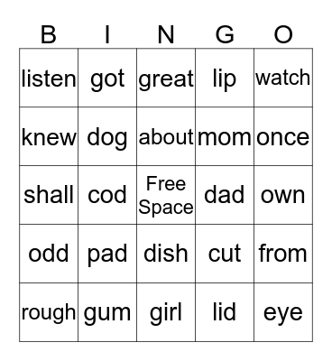 Review of Jordan's Red & Green Words Bingo Card
