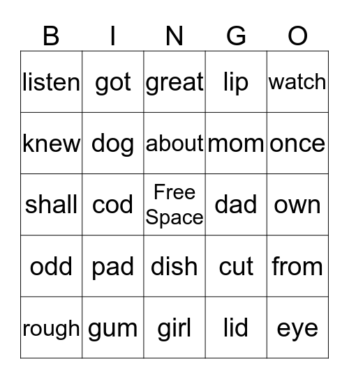 Review of Jordan's Red & Green Words Bingo Card