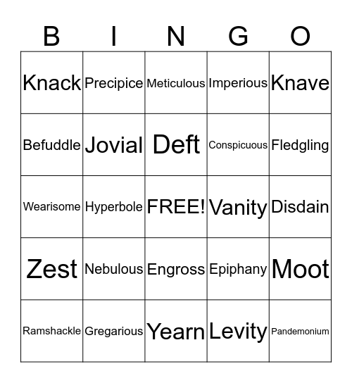 Vocab Bingo Card