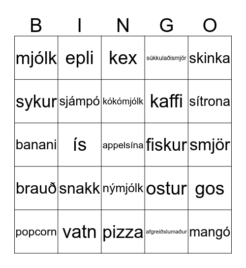 Í matvörubúð Bingo Card