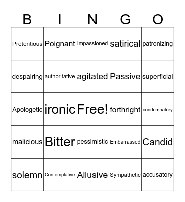 Language & Communication Tone Vocab Bingo Card