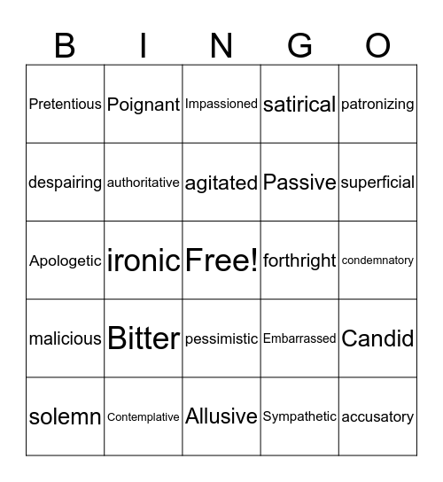 Language & Communication Tone Vocab Bingo Card