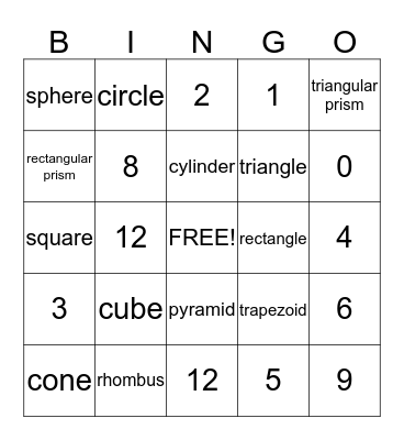 3D Shapes Bingo Card