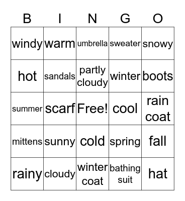 Weather 2019/2020 Bingo Card