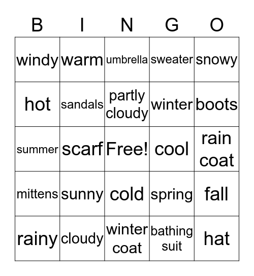 Weather 2019/2020 Bingo Card