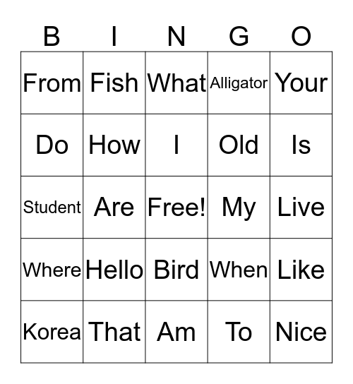 Basic English Conversation Bingo Card